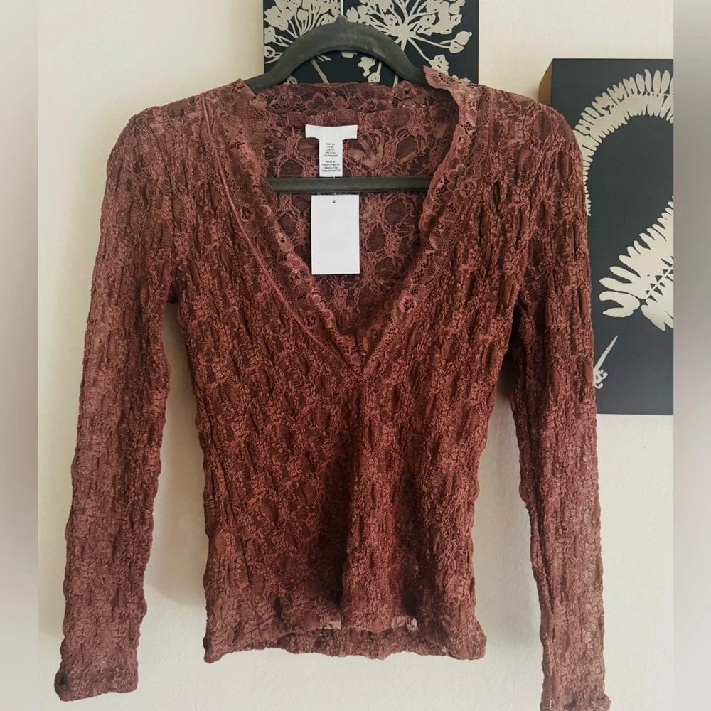 NWT H&M V-Neck Lace Top in Dusty Rose